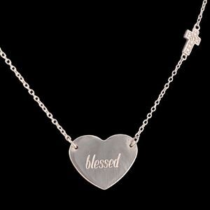 Sterling Heart Engraved Blessed Side Cross Pendant Necklace
